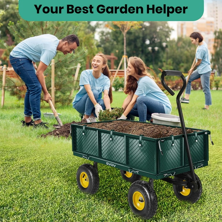 GVDV Heavy Duty Steel Garden Cart with Liner, 660lbs Capacity, 3