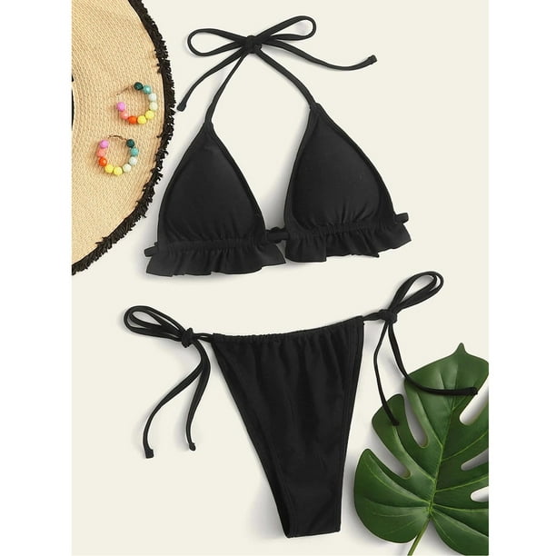 Bikini Sets for Women Black String Bikini Swimsuits 2 Piece Sexy Triangle  Tie Plus Size Swimwear US Size 4-12 : Clothing, Shoes & Jewelry 