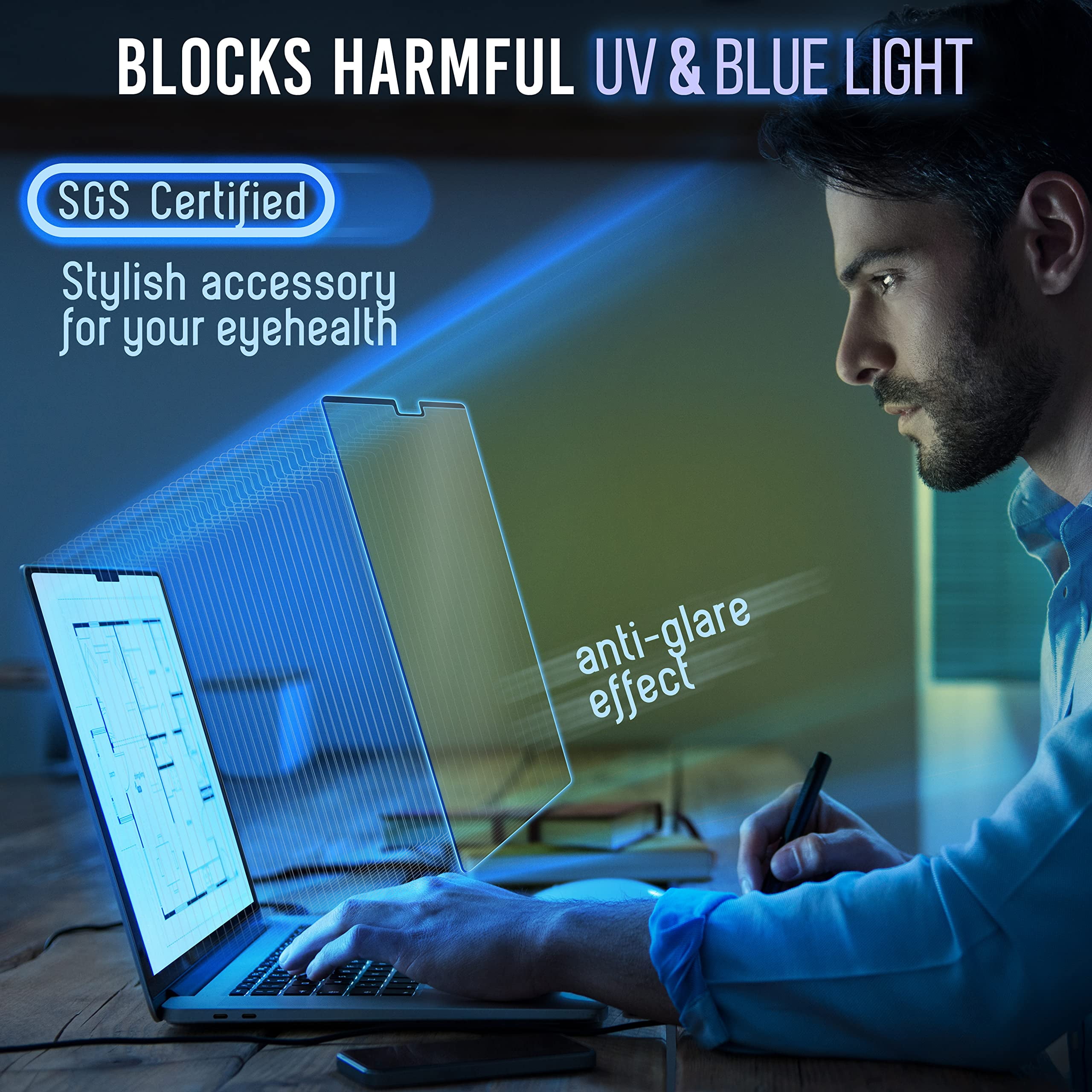 Magnetic Blue Light Screen Compatible With MacBook Pro 16" 2021, 2022, 2023, 2024, M1, M2, M3, M4 Anti-Glare Anti-Blue Light Laptop Screen Protector Filter Blue Light Blocking Filter