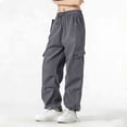 thumbnail image 4 of oiangi Womens Cargo Pants Elastic Waist Hiking Pants Lightweight Adjustable Drawstring Parachute Pants with Multi-Pocket Dark Gray M, 4 of 6