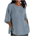 thumbnail image 2 of Giftesty Blouses for Women Dressy Casual Women's Solid Color Crew Neck Shirt Seven-Point Sleeve Casual Top, 2 of 6