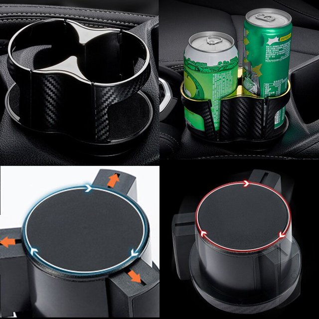 360 Degree Rotating Water Car Cup Holder Multifunctional Dual Houder Auto Accessory 2 In 1 Vehicle-mounted Slip-proof Cup HolderCarbon Black He Qiyong unisex