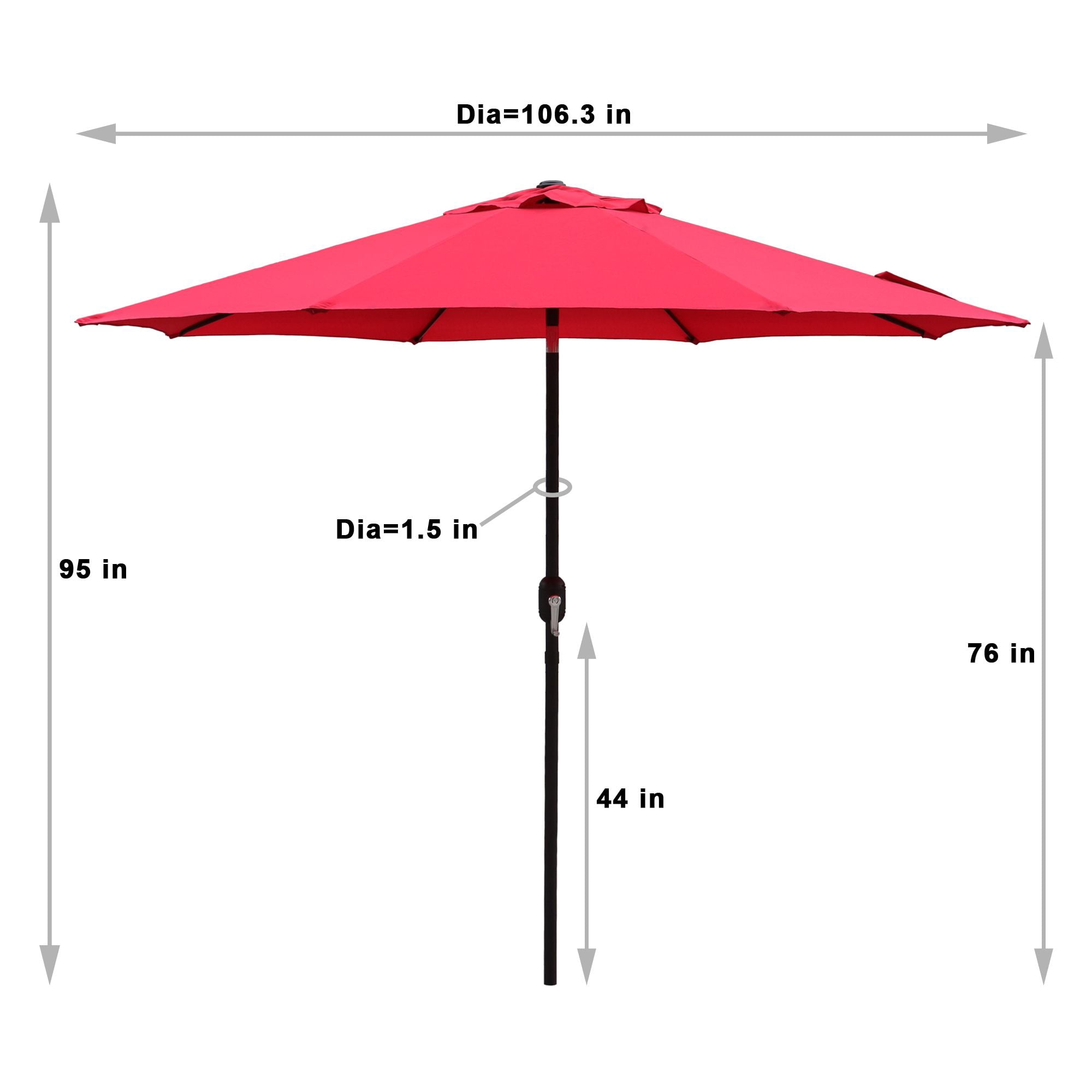 Abble 9FT Outdoor Patio Umbrella with Push Button Tilt and Crank Handle, Market Umbrella with 8 Sturdy Umbrella Ribs, Waterproof for Garden, Deck, Backyard, Pool, Red
