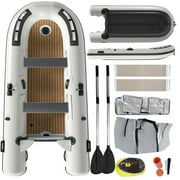 Danrelax 10.5ft Inflatable Dinghy Boat, 1200 lbs Capacity, Fishing Rafting Transom Sport Tender, Inflatable Pontoon Boat for Adults, EVA Foam Floor, 2 Aluminum Seats, 6 Handles, 2 Paddle Holders