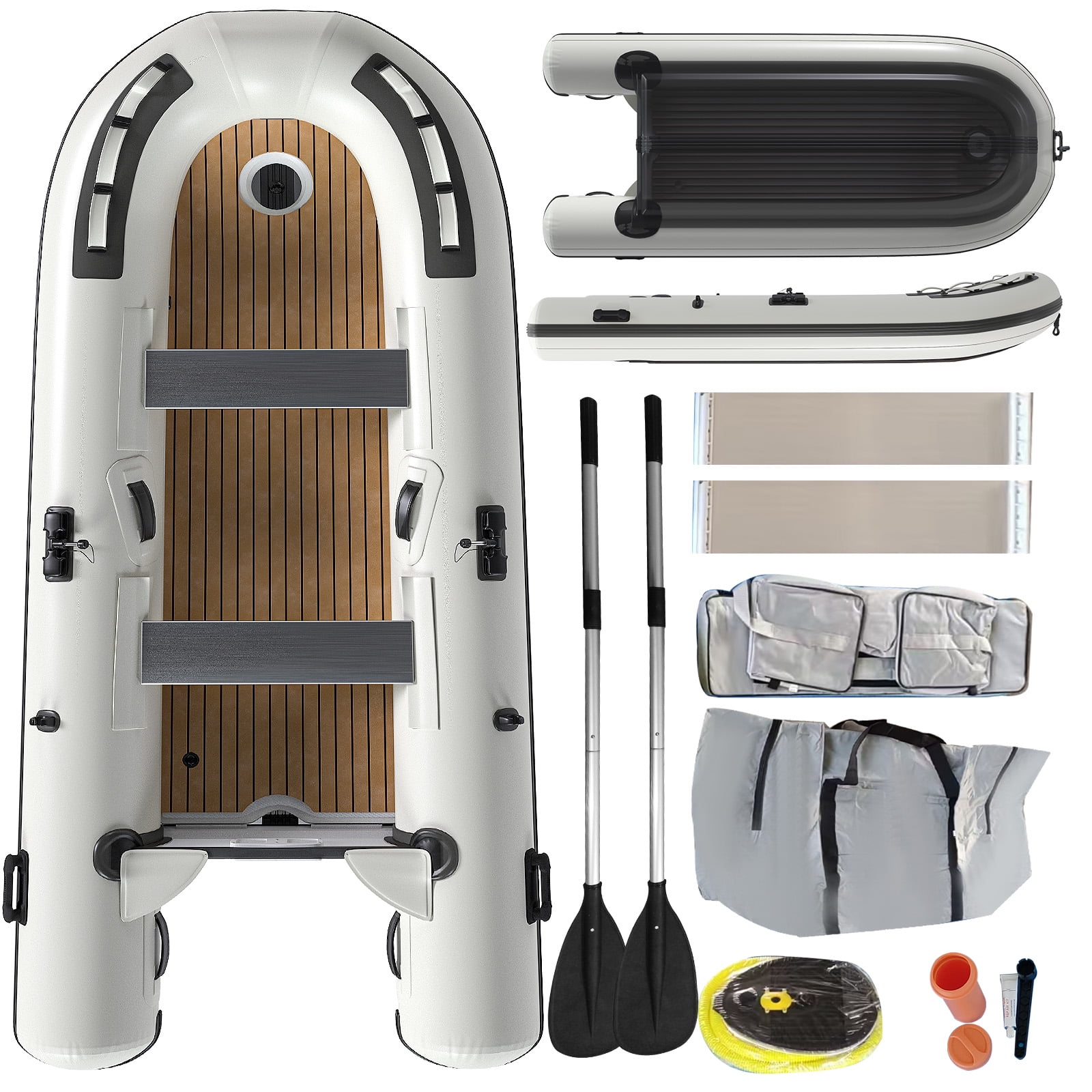 Danrelax 10.5ft Inflatable Dinghy Boat, 1200 lbs Capacity, Fishing Rafting Transom Sport Tender, Inflatable Pontoon Boat for Adults, EVA Foam Floor, 2 Aluminum Seats, 6 Handles, 2 Paddle Holders