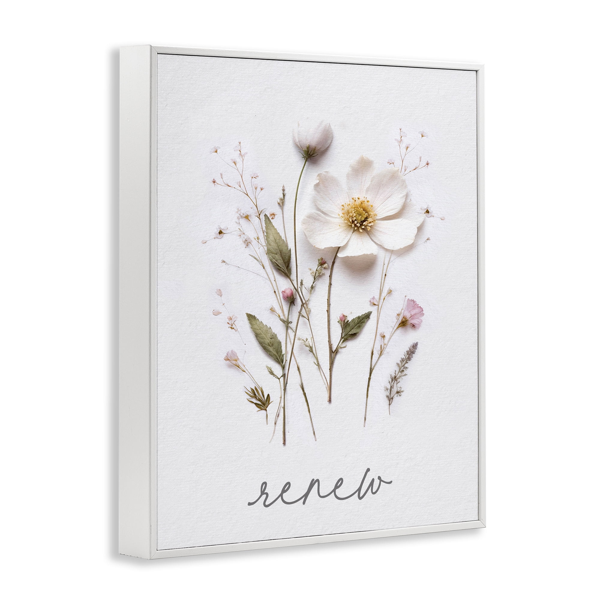Pressed Flowers Renew White Framed Giclee Art, design by Lettered and Lined