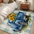 thumbnail image 4 of Blue Truck Yellow Sunflower Area Rug 4x6 FT, Non Slip Kids Room Carpet, Teal Plaid Vintage Summer Washable Soft Floor Carpet Non-Shedding Throw Rug for Dorm Kitchen Study Room Home Office Bedside, 4 of 9