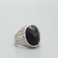 thumbnail image 2 of PAMTIER Men's Stainless Steel Vintage Simple Classic Oval Black Gemstone Signet Ring Special Flower Patter Carved Wedding Band Silver Size 10, 2 of 4