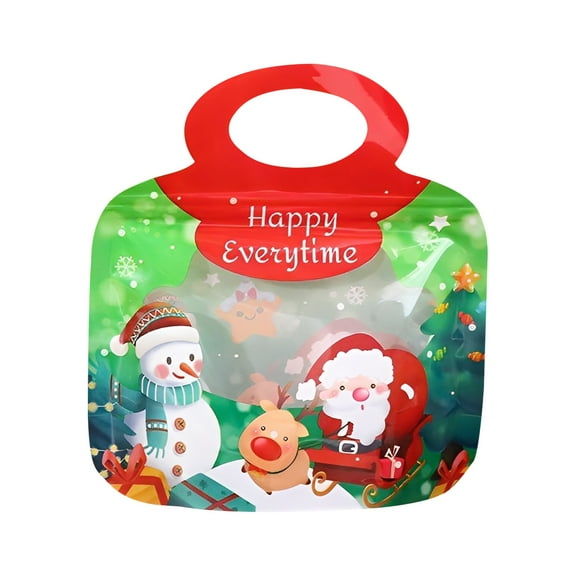 Christmas Goodie Bags – 10Pcs Reusable Plastic Treat Bags with Handles & Zipper Closure, Santa-Themed Christmas Clear Cellophane Gift Pouch for Candy, Cookies, Goodies, Holiday Party Supplies