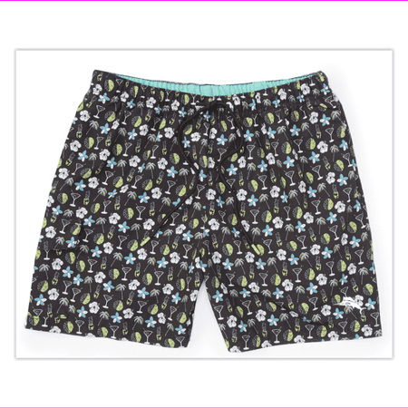 Tommy Bahama NAPLES MARTINI TASSO Fun Print 6" Swim Trunks, BLACK SIZE M