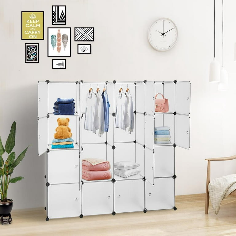 Ktaxon 16-Cube Organizer Stackable Plastic Storage Wardrobe Portable  Closet, White