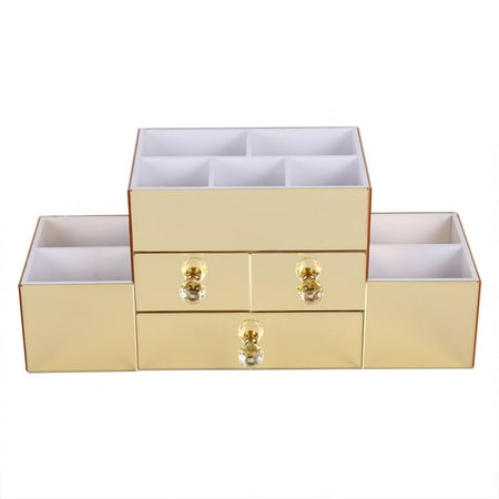 Topincn Gold Mirrored Cosmetic Organizer Dresser Desktop Makeup Drawer Storage Box Holder Case