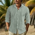 thumbnail image 2 of Mens Shirts Striped Long Sleeve Button Down Lapel Blouses Casual Outdoor Comfortable Loose Fall Tops Dark Green L, 2 of 5