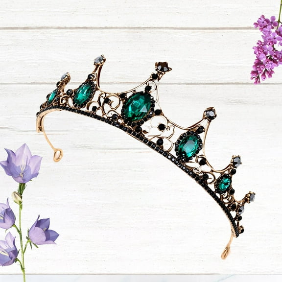 LABSERRON 1Pack Green Black Alloy Crown Women Bridal Tiara for Wedding Photo Session