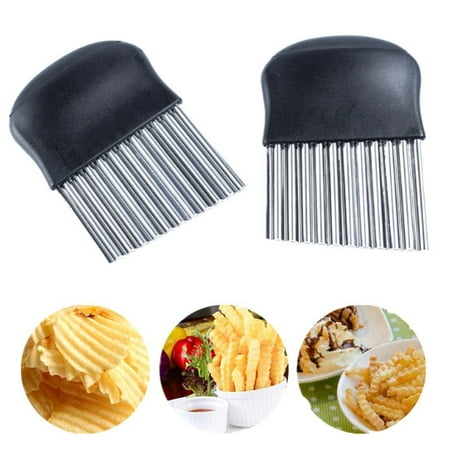 

2 Pack Potato Carrot Vegetable Crinkle Wavy Chopper Cutter Blade French Fry Slicer Easy Quick Kitchen Tool Knife Stainless Steel Blade