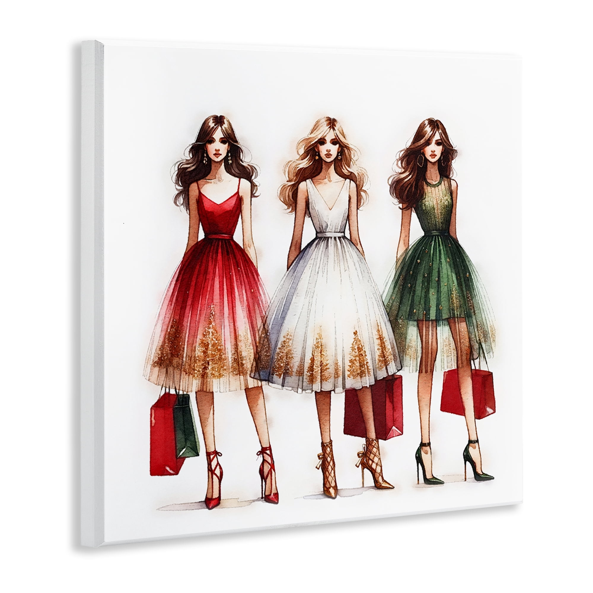 Stupell Industries Trendy Christmas Girls Holiday Painting Unframed Art Prints Wall Art, 12 x 12