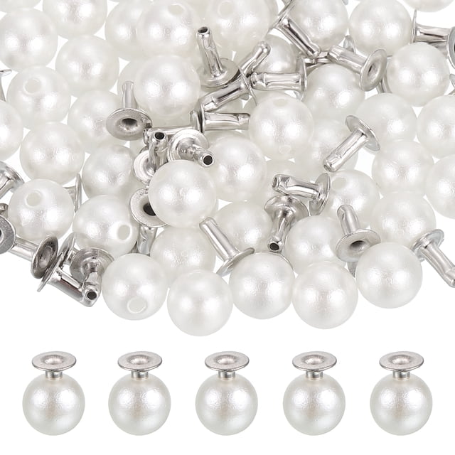 6mm Pearl Rivet Studs, 120 Pcs Leather Rivets Pearl Rivet Buttons Spikes for Leather Crafting for Decor Repair DIY Clothing Belts Bags Shoes, White