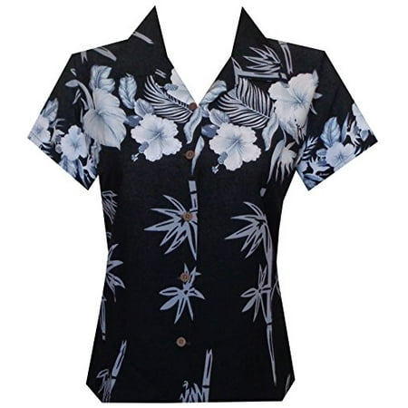 Blue Canoe Womens Bamboo - alvish hawaiian shirt 35w women bamboo tree print aloha beach top blouse black s