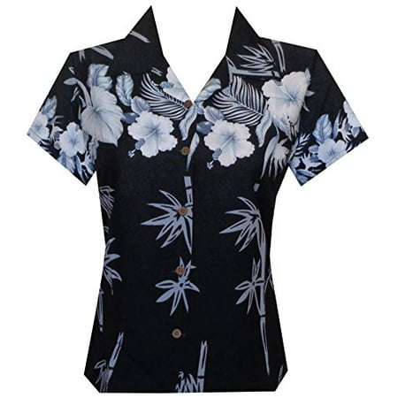 alvish hawaiian shirt 35w women bamboo tree print aloha beach top blouse black (Best Clothes For Hawaii)