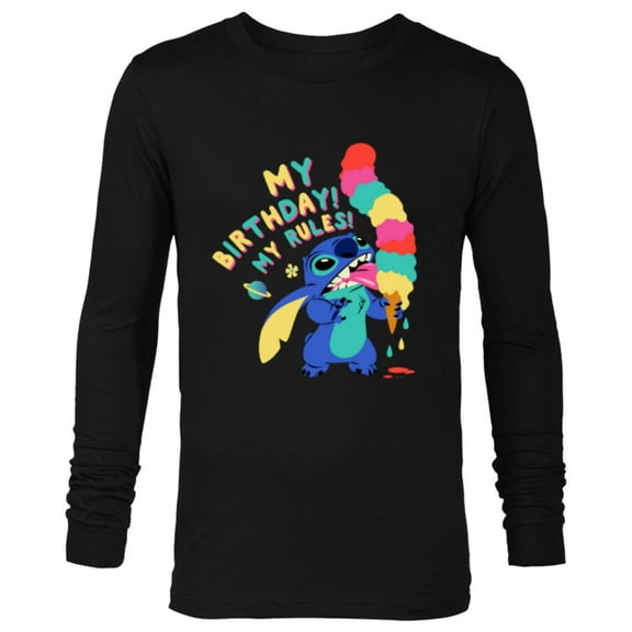Disney Lilo & Stitch Ice Cream Cone “My Birthday! My Rules!” - Long Sleeve T-Shirt for Men - Customized-Black