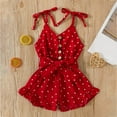 thumbnail image 2 of Zanarzt Little Girl Summer Jumper Girl Romper Summer Short Jumpsuit Adjustable Spaghetti Straps Side Pockets Outfits Red,12-18 Months, 2 of 3