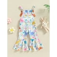 thumbnail image 2 of Bagilaanoe Toddler Baby Girl Easter Jumpsuit Sleeveless Rabbits Print Romper Overalls 6M 12M 18M 24M 3T 4T Kids Long Flared Pants Summer Outfits, 2 of 9