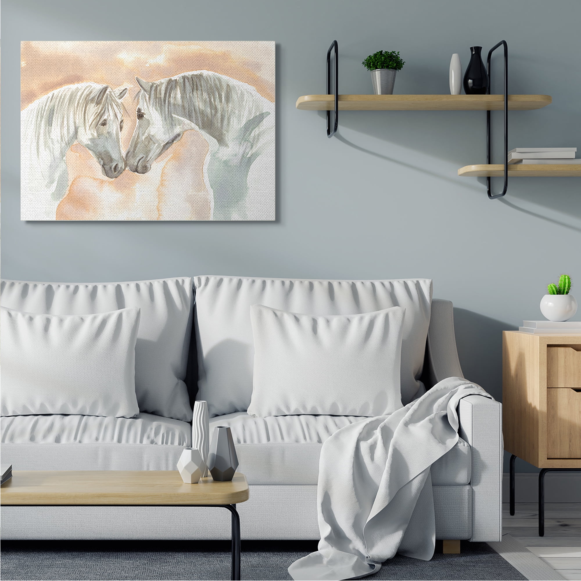 Stupell Industries White Horses Touching Noses Orange White Tan Canvas Wall Art, 36 x 48, Design by Elivira Errico