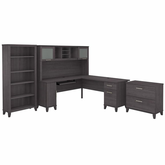 Somerset 72W L Shaped Desk Set with Storage in Storm Gray - Engineered Wood