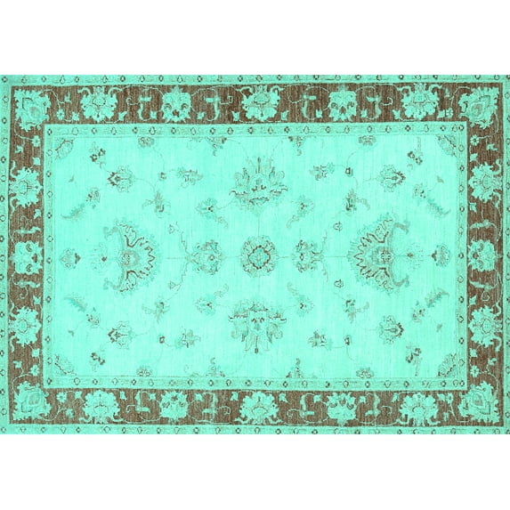 Ahgly Company Indoor Rectangle Oriental Turquoise Blue Traditional Area Rugs, 2' x 5'
