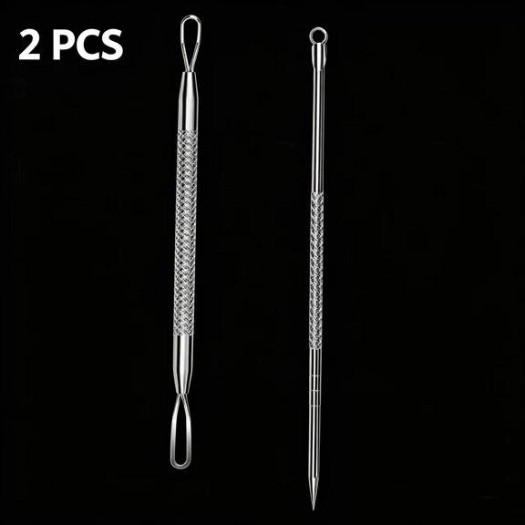 Vruelia Blackhead Remover Comedone Extractor,2 PCS Pimple Popper Tool, Pimple Comedone Removal 2-in-1 Extractor Tool,Stainless Steel Pimple Extractor Blackhead Removal Tool (Silver)