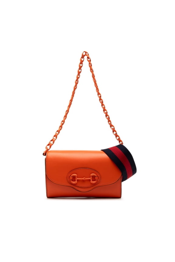 Pre-Owned Gucci Horsebit Chain Shoulder Bag 724713 Orange Leather Women's GUCCI (Good)