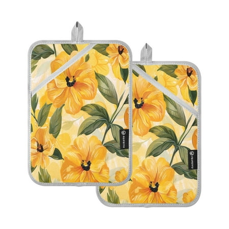

Two Pieces Of Square Heat Insulation Pad Oven Mitts 7x9.8 Inch Oven Microwave Kitchen Cooking Baking Big Yellow Flowers