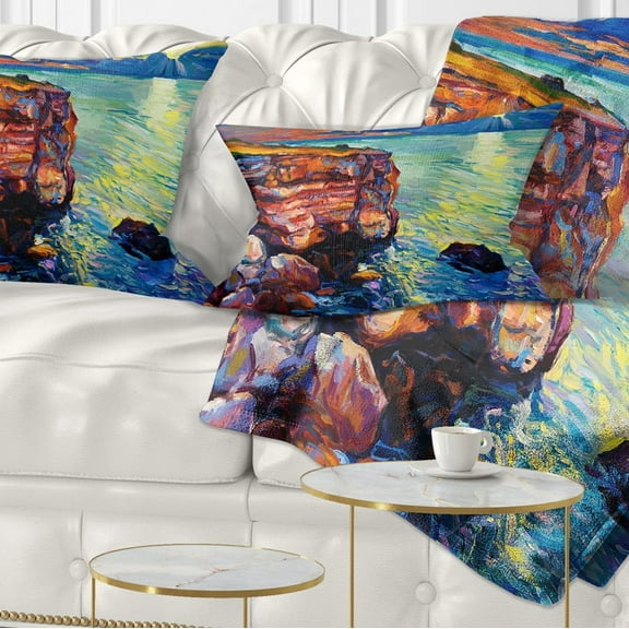 Designart Beautiful Ocean and Cliffs - Seascape Throw Pillow - 12x20