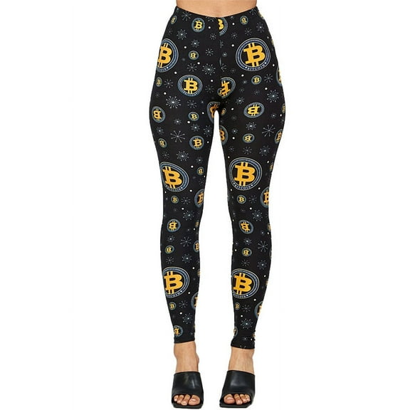 Women's Regular Black Bitcoin Pattern Printed Leggings