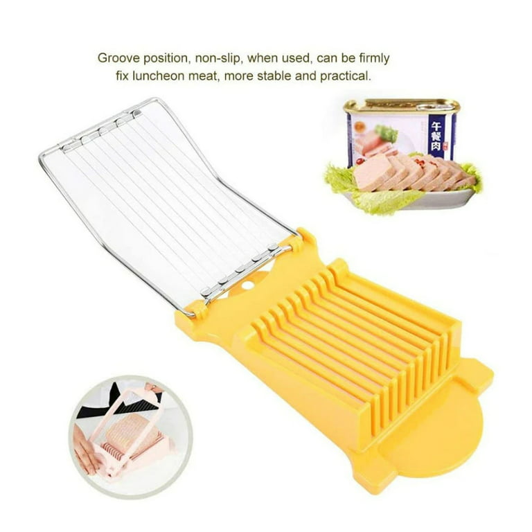 Spam Slicer,Multipurpose Luncheon Meat Slicer,Stainless Steel Wire Egg  Slicer,Cuts 10 Slices For fruit ,Onions,Soft Food and Ham (Yellow) 