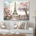 thumbnail image 3 of Designart 'Eiffel with Pink Flowers ' Landscape Canvas Art Print, 3 of 3