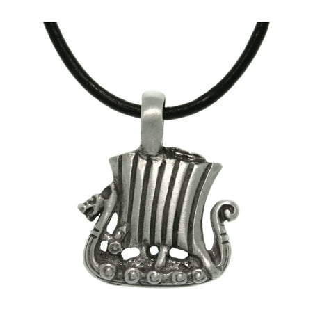 Burgundy Leather Jewelry Jewelry Trends Pewter Viking Ship Pendant with 18 Inch Black Leather Cord Necklace ()
