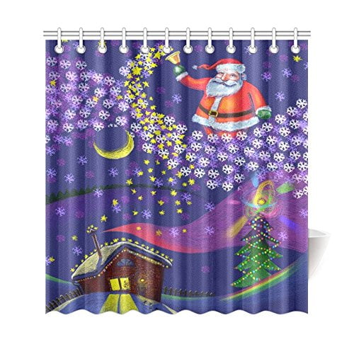 Christmas Snowflake Stars Waterproof Fabric Bathroom Shower Curtain 71/" /& Hooks