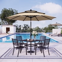 MF Studio 10ft Patio Umbrella 3 Tier Vented Outdoor Market Table Umbrella with Crank and Tilt All Aluminum Frame Beige