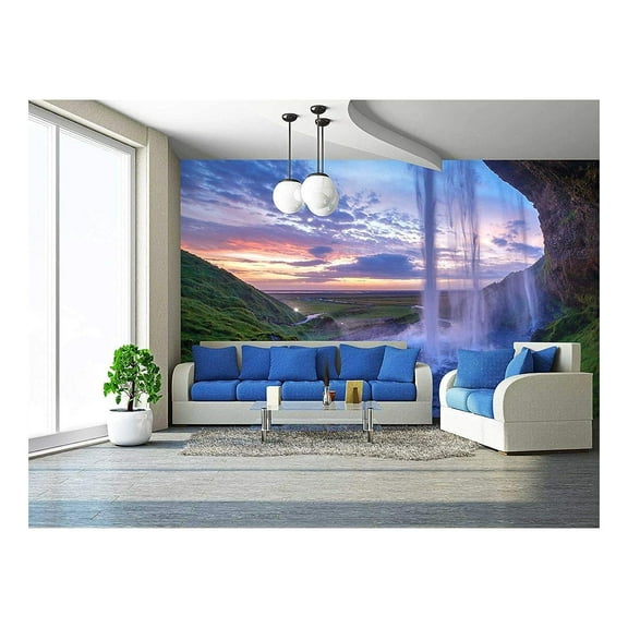wall26 - Seljalandfoss Waterfall at Sunset, Iceland Horizontal Shot - Removable Wall Mural | Self-Adhesive Large Wallpaper - 100x144 inches