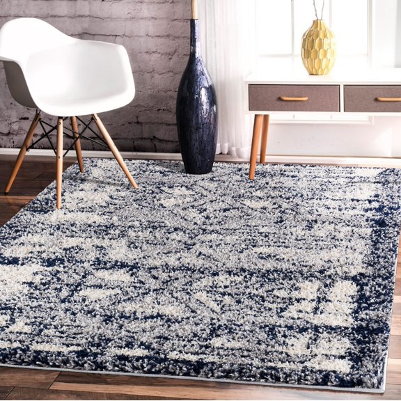 Sofia Rugs, 7x9 Shag Rug, High Pile Area Rug, Diamond Shaggy Collection, Abstract Shag Rug, Distressed Modern Black Shag Area Rugs, Thick Area Rugs for Living Room, Dining Room or Bedroom