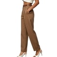 thumbnail image 7 of BVnarty Women High Waist Pleated Front Barrel Trousers Ankle Button Cuffs Belt Loops Relaxed Fit For Office Work And Daily Business Errands Brown S, 7 of 7