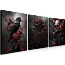 Dark Academia Decor, Gothic Canvas Wall Art, Victorian Goth Wall Dceror Paintings, Creepy Moody Skull and Butterfly Posters Prints for Living Room Bedroom Bathroom Gallery（Only canvas）