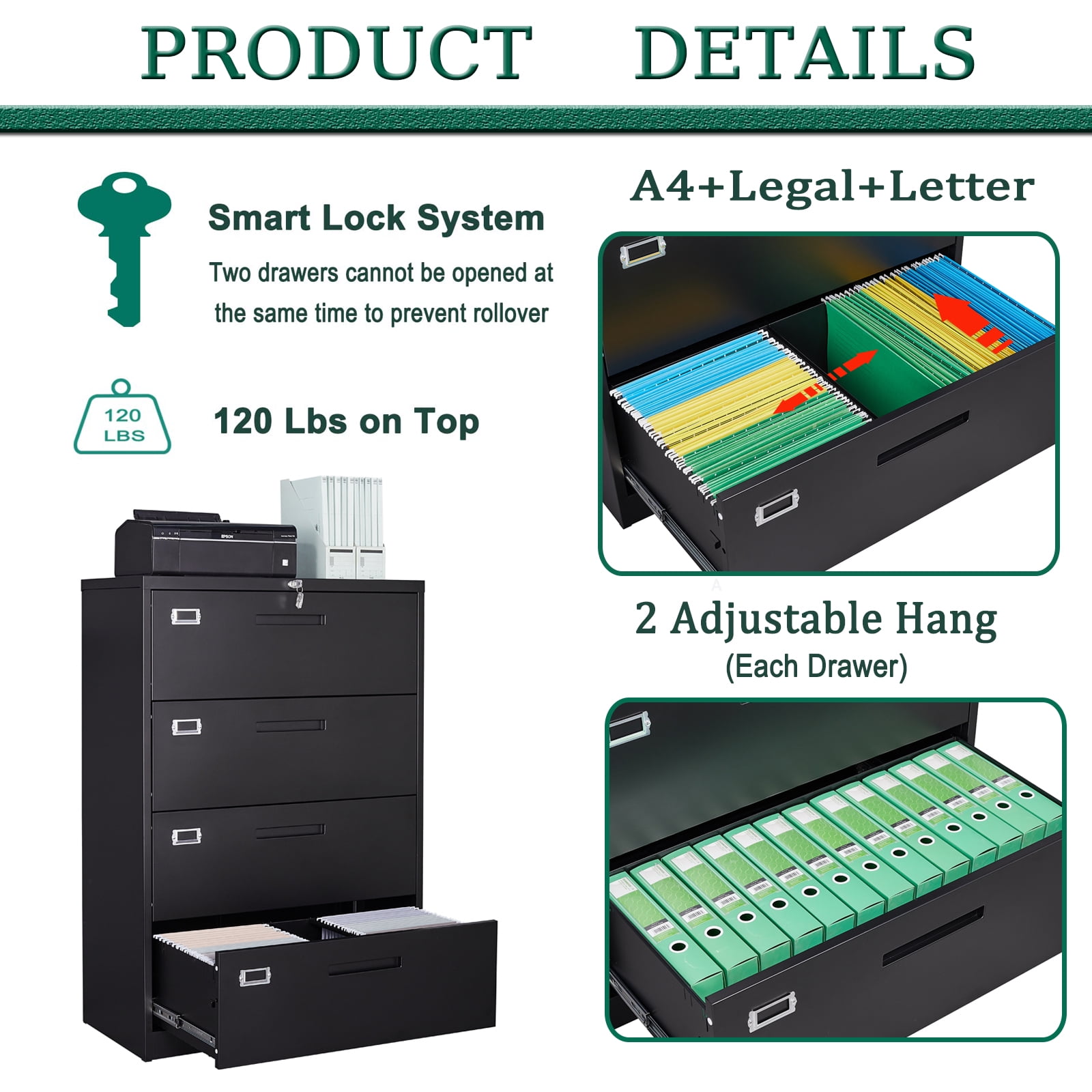 Buy Fesbos Lateral File with Lock,4 Drawer 36 Wide Filing
