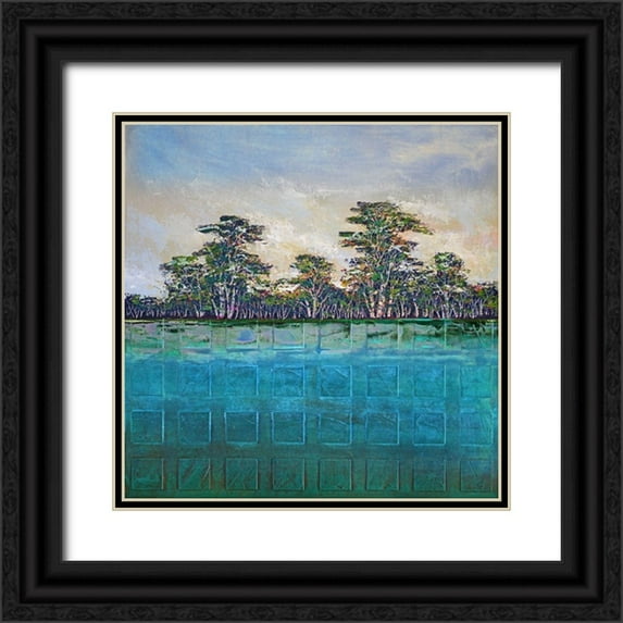 Olga 20x20 Black Ornate Wood Framed with Double Matting Museum Art Print Titled - Teal Earth