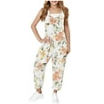 thumbnail image 2 of JTSRKL Girls Long Jumpsuits Cute Sleeveless Spaghetti Strappy V Neck Rompers Casual Floral Stars Print Loose Fit Overalls Rompers with Pockets Kids Summer Outfit Clothes 2025 Beige 13-14 Years, 2 of 9