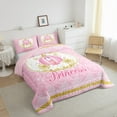 thumbnail image 3 of Castle Fairy Pink Princess Carriage Girl 3 Pieces Queen Comforter Set,Bling Gold Glitter Ultra Soft Bedding Sets,Dreamy Lace Trim Bedding Comforter Set Breathable,Lightweight Room Decor,Reversible, 3 of 8
