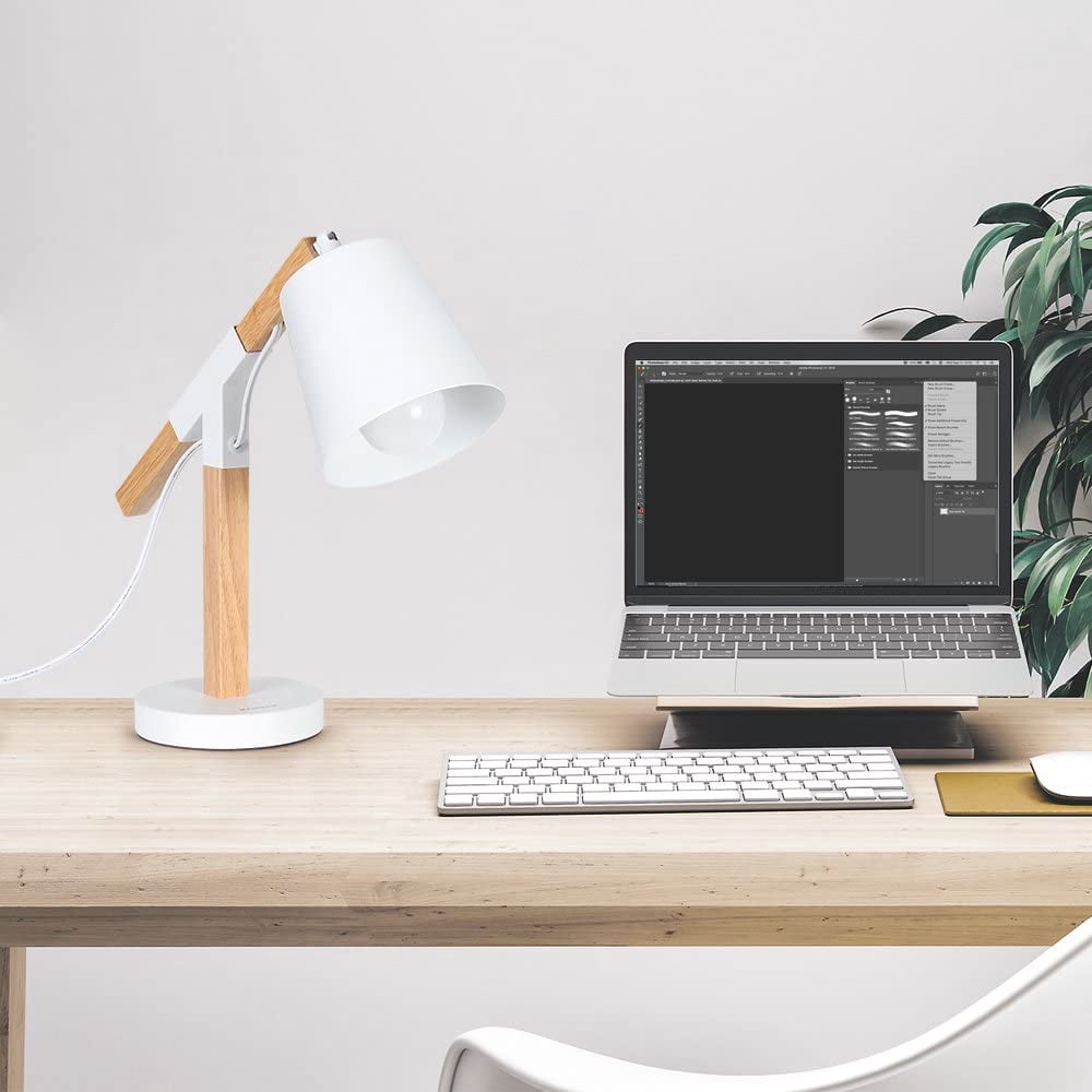 Oumilen Wood Swing Arm White Bedroom Desk Lamp with Adjustable Head