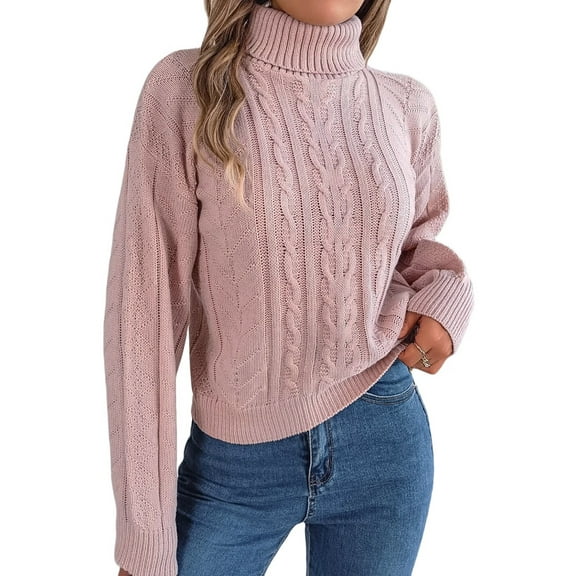 Women'S Sweater Round Neck Texture Button Lantern Sleeve Tops Pullover Knit Pink S