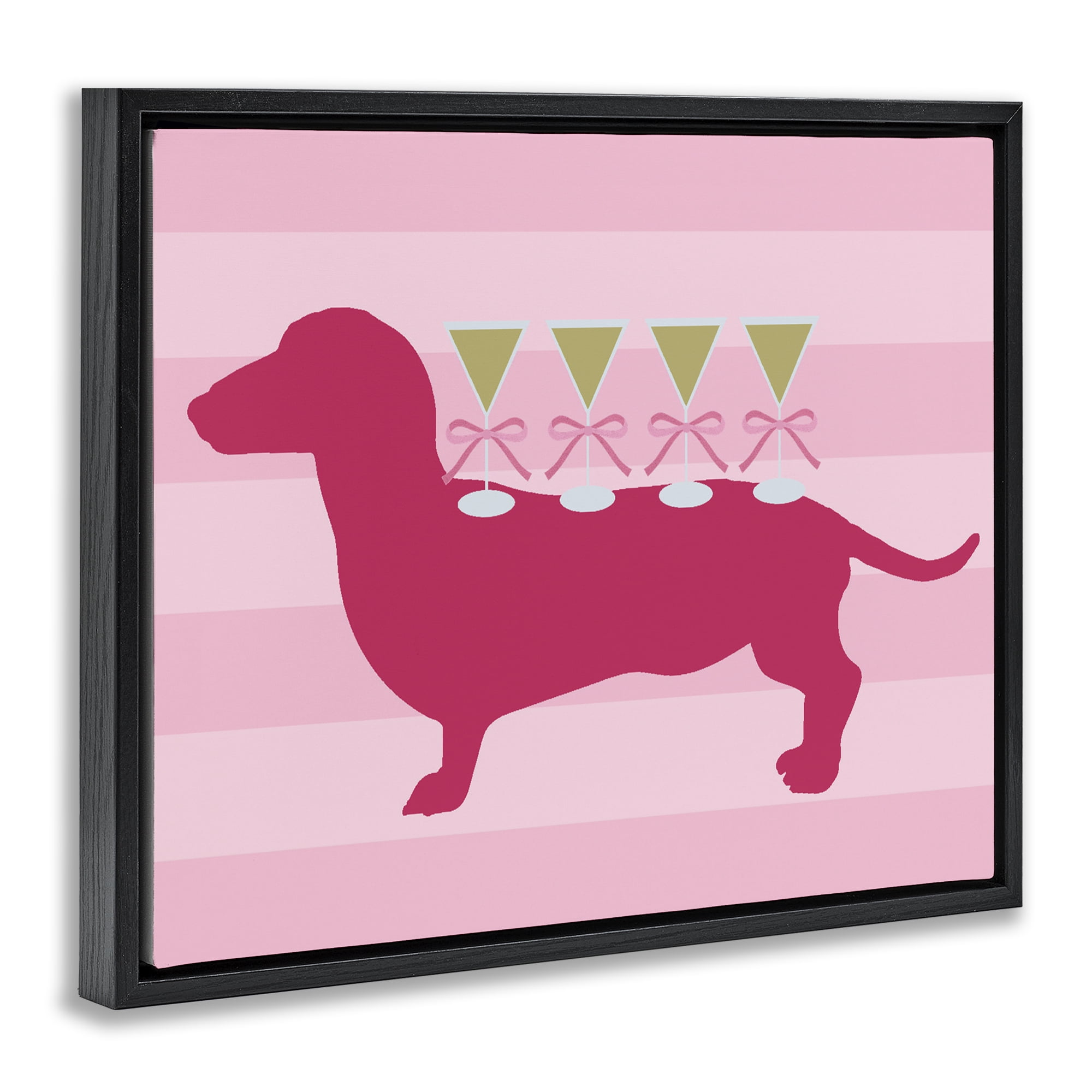 Stupell Industries Pink Dachshund With Martinis Black Framed Floater Canvas Wall Art, design by Lil' Rue